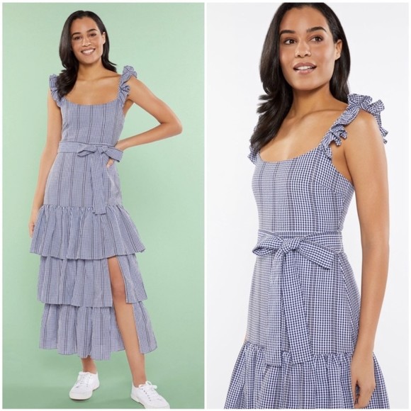 Likely Dresses & Skirts - LIKELY Charlotte Dress Navy Gingham Layered Midi Size 6
